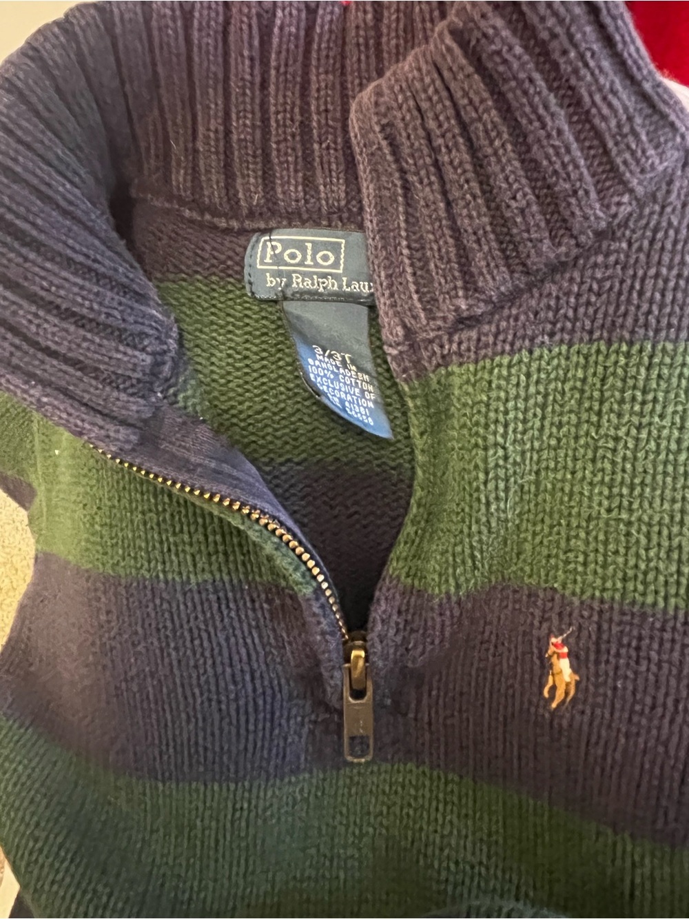 Polo by Ralph Lauren Navy & Green Striped Half-Zip Sweater